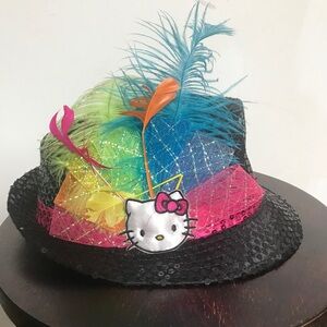 Hello Kitty Black Sequin Feather Fedora Hat